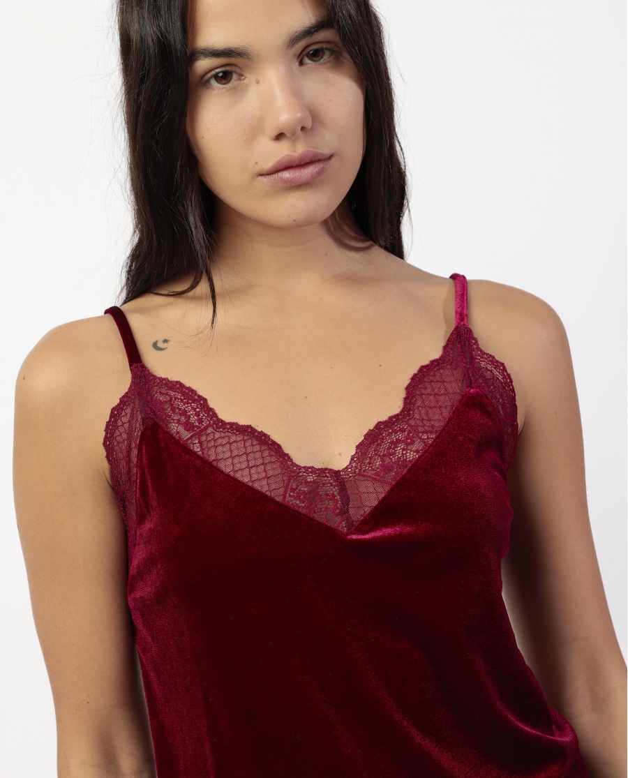 ADMAS Camiseta Tirantes Velour and Lace para Mujer BURDEOS