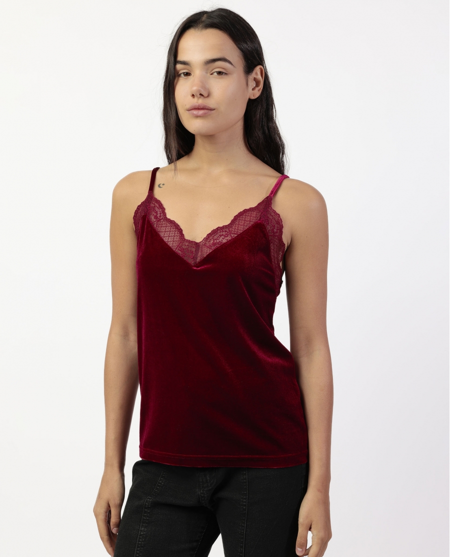 ADMAS Camiseta Tirantes Velour and Lace para Mujer BURDEOS