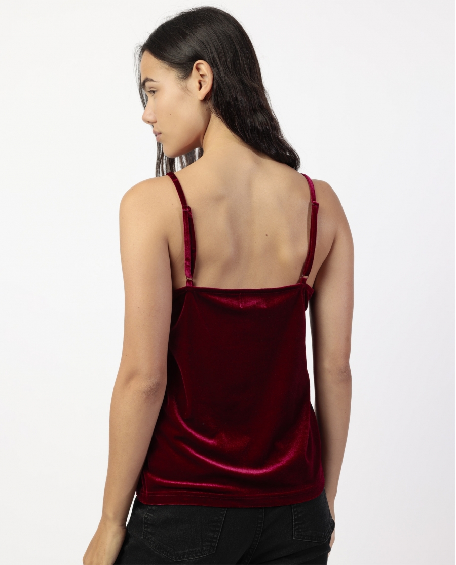 ADMAS Camiseta Tirantes Velour and Lace para Mujer BURDEOS