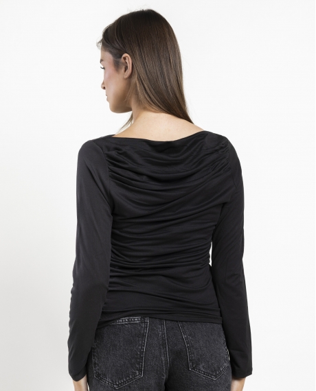 ADMAS Camiseta Manga Larga Barca Frunces para Mujer NEGRO 2
