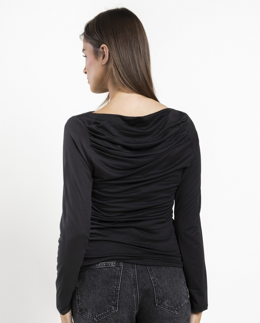 ADMAS Camiseta Manga Larga Barca Frunces para Mujer NEGRO