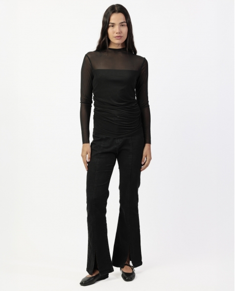 ADMAS Camiseta Manga Larga Shine Tulle para Mujer NEGRO