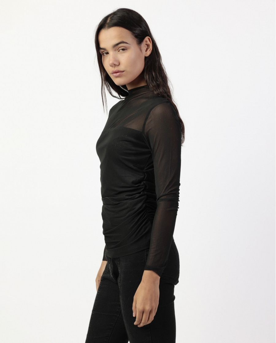 ADMAS Camiseta Manga Larga Shine Tulle para Mujer NEGRO