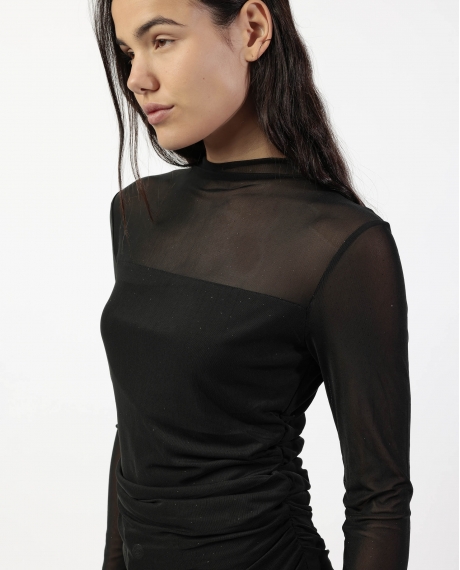 ADMAS Camiseta Manga Larga Shine Tulle para Mujer NEGRO 2