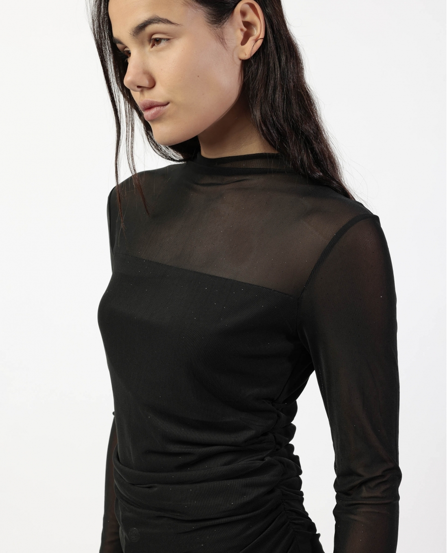 ADMAS Camiseta Manga Larga Shine Tulle para Mujer NEGRO