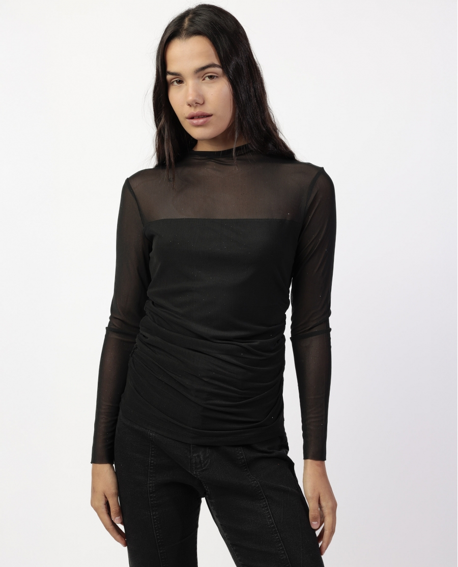 ADMAS Camiseta Manga Larga Shine Tulle para Mujer NEGRO