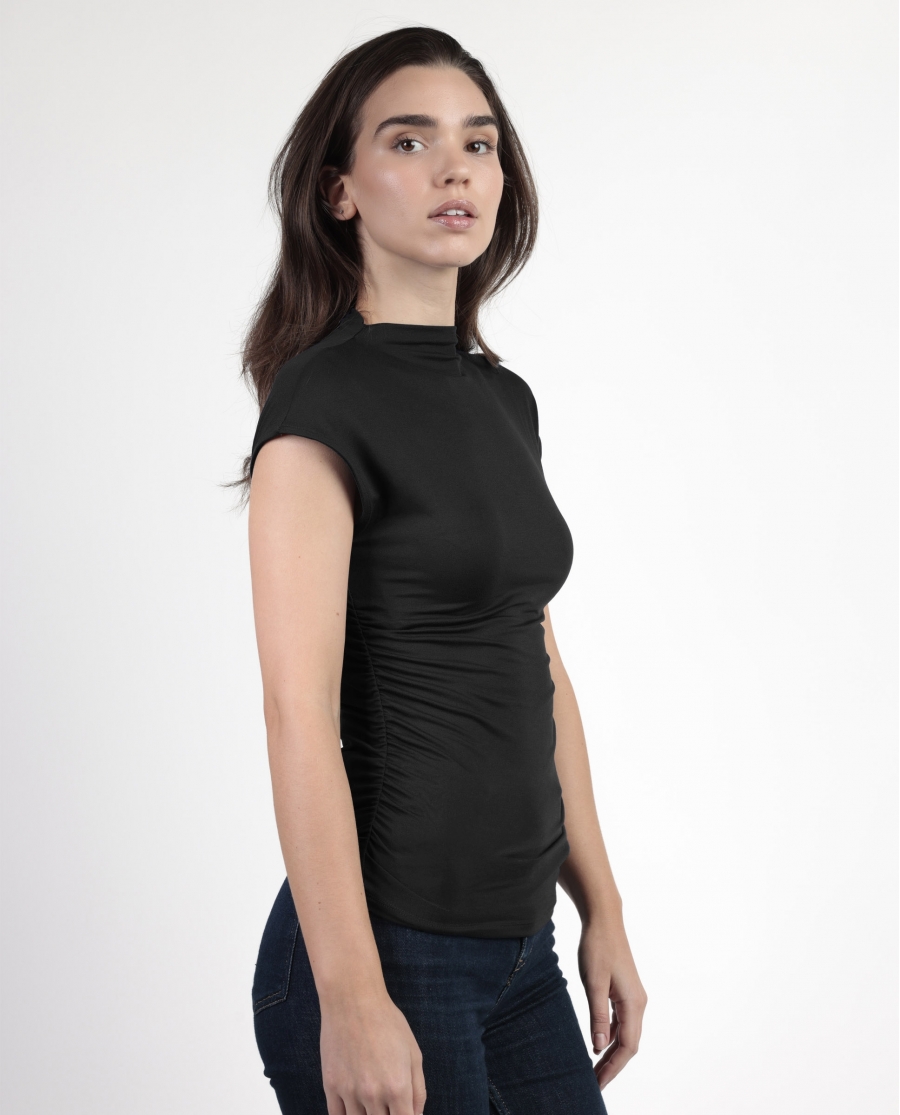 ADMAS Camiseta Manga Sisa Frunces para Mujer NEGRO