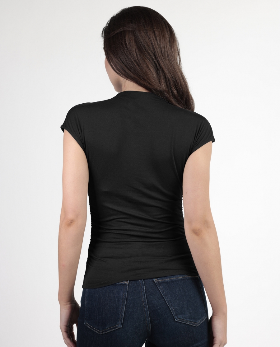 ADMAS Camiseta Manga Sisa Frunces para Mujer NEGRO