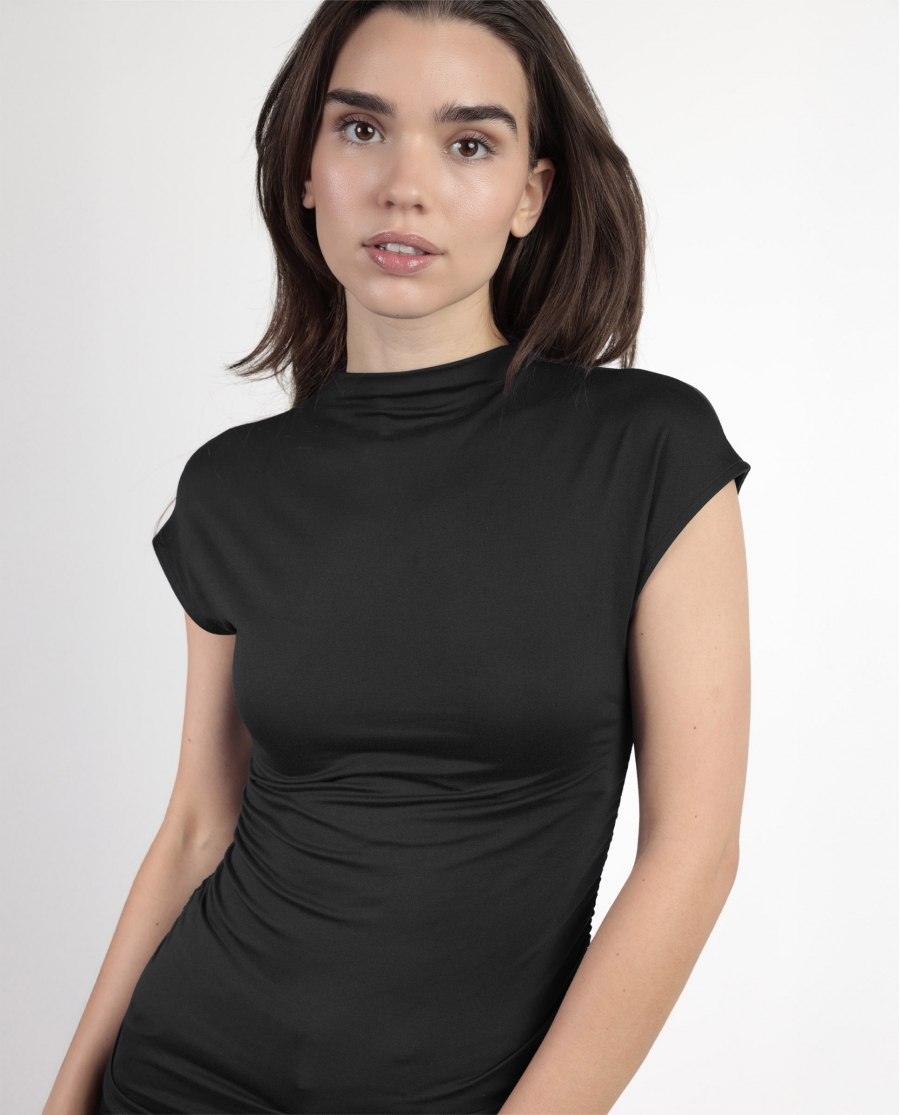 ADMAS Camiseta Manga Sisa Frunces para Mujer NEGRO