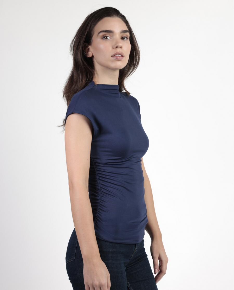 ADMAS Camiseta Manga Sisa Frunces para Mujer MARINO