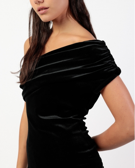 ADMAS Top Asimétrico Velour and Lace para Mujer NEGRO 2