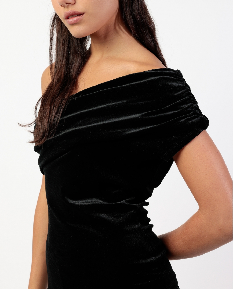 ADMAS Top Asimétrico Velour and Lace para Mujer NEGRO