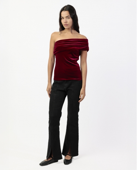 ADMAS Top Asimétrico Velour and Lace para Mujer BURDEOS