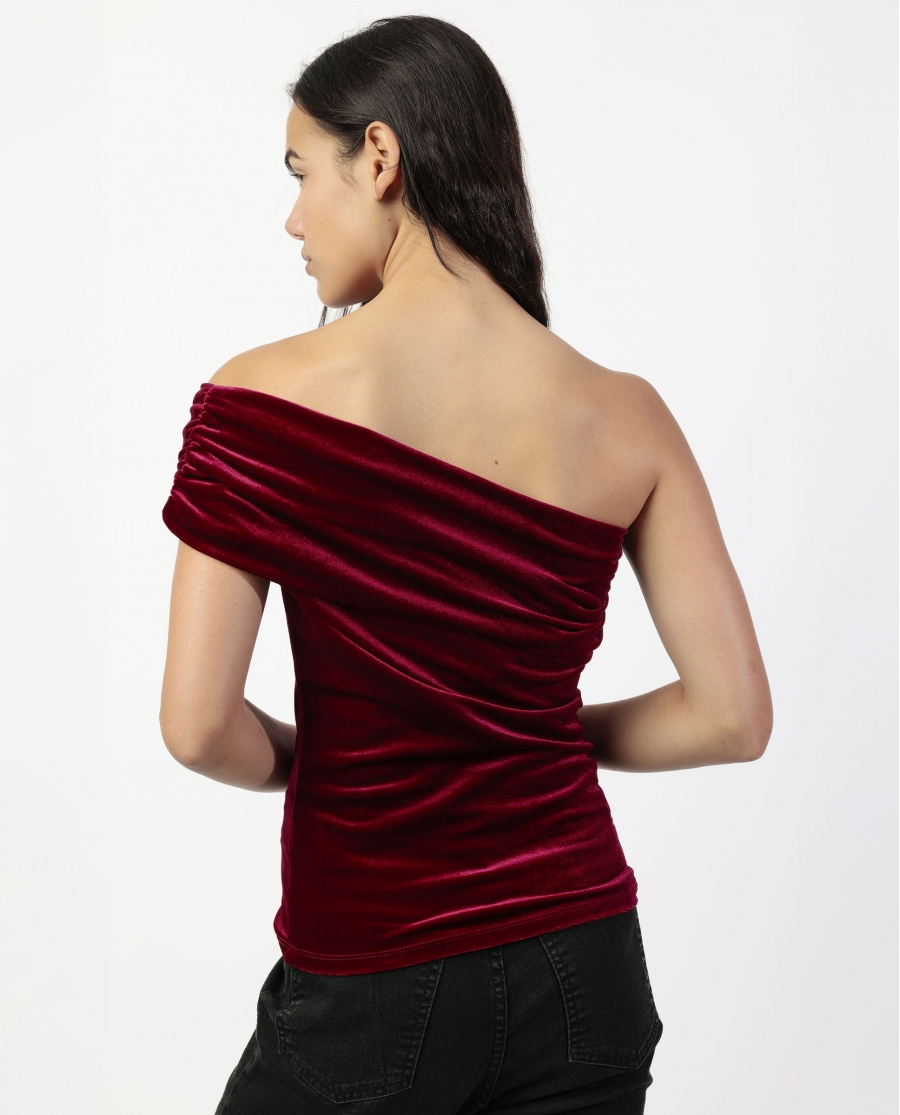 ADMAS Top Asimétrico Velour and Lace para Mujer BURDEOS
