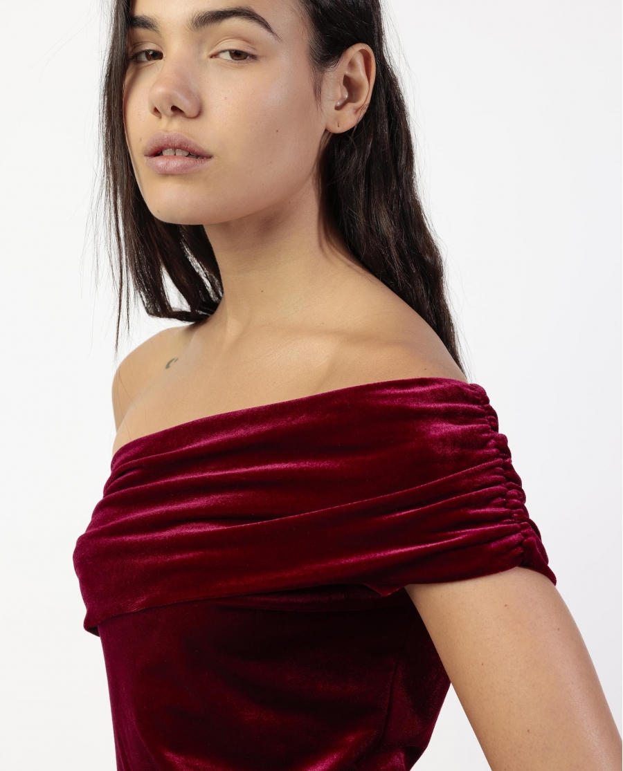 ADMAS Top Asimétrico Velour and Lace para Mujer BURDEOS