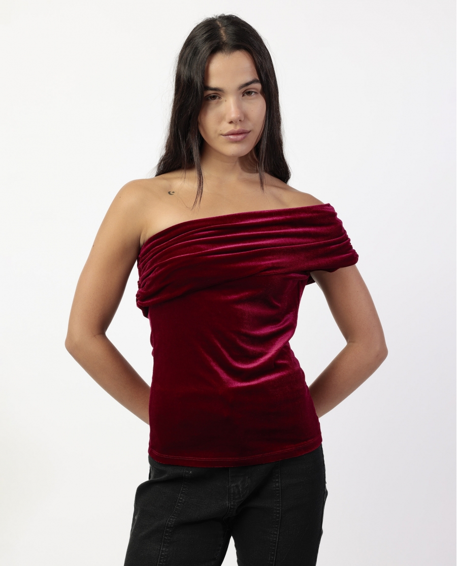 ADMAS Top Asimétrico Velour and Lace para Mujer BURDEOS