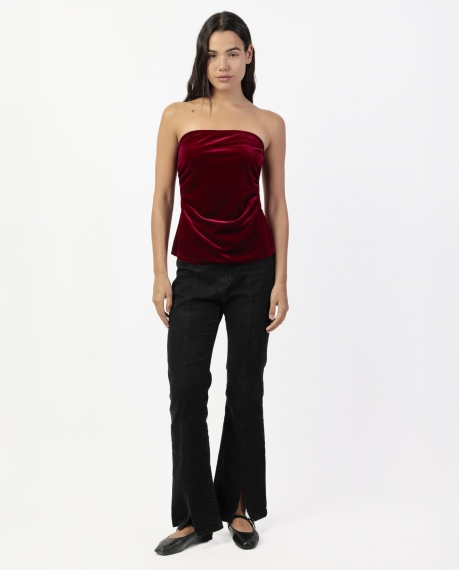 ADMAS Top Asimétrico Bandeau Velour and Lace para Mujer BURDEOS