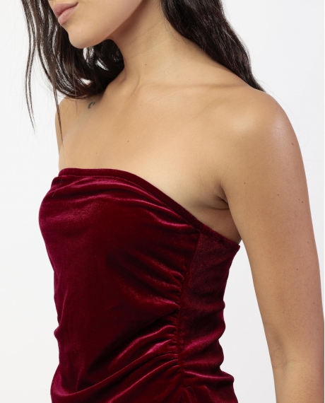 ADMAS Top Asimétrico Bandeau Velour and Lace para Mujer BURDEOS 2