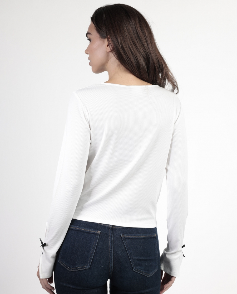 ADMAS Camiseta Manga Larga Lacitos para Mujer BLANCO