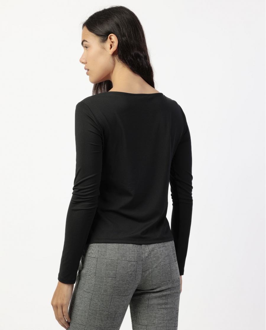 ADMAS Camiseta Manga Larga Escote Cuadrado para Mujer NEGRO