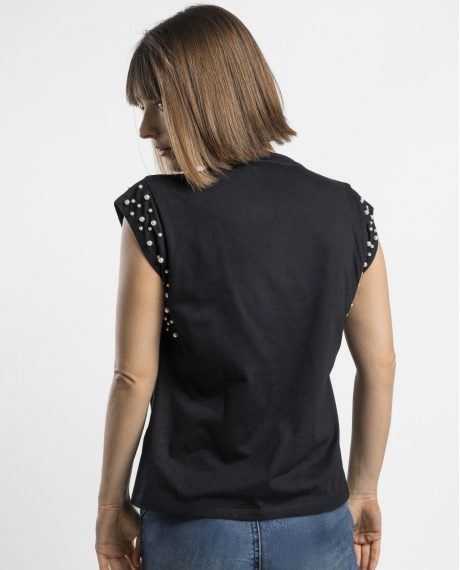 ADMAS Camiseta Manga Corta Pearls para Mujer NEGRO 2