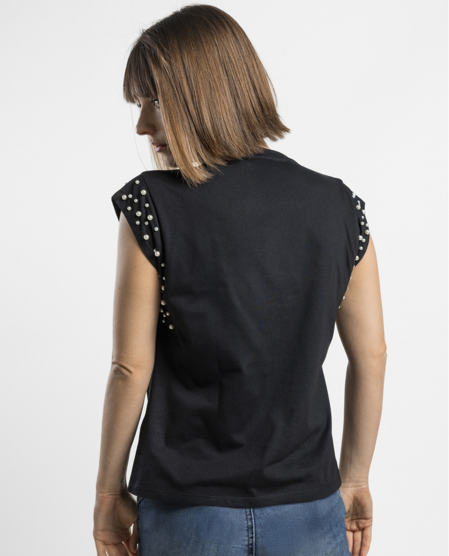 ADMAS Camiseta Manga Corta Pearls para Mujer NEGRO
