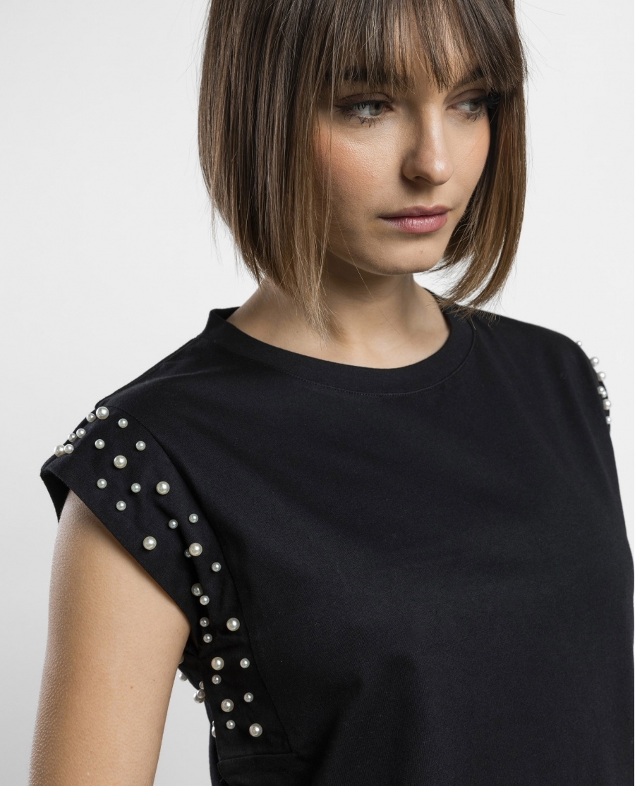 ADMAS Camiseta Manga Corta Pearls para Mujer NEGRO