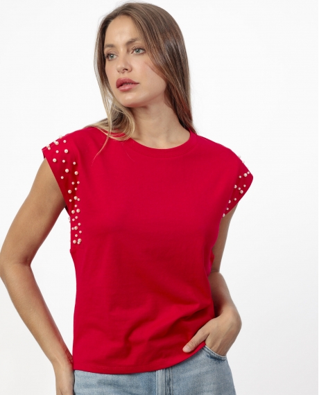 ADMAS Camiseta Manga Corta Pearls para Mujer ROJO