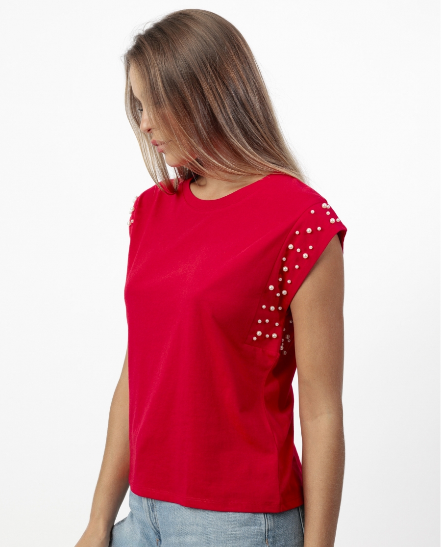 ADMAS Camiseta Manga Corta Pearls para Mujer ROJO