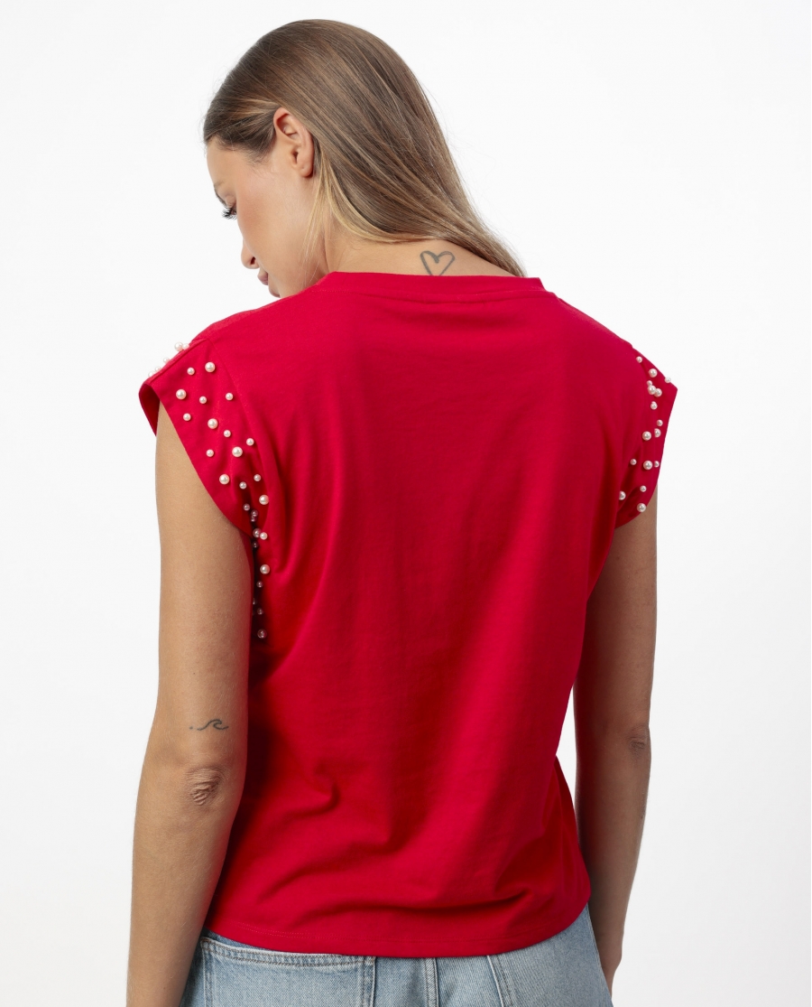 ADMAS Camiseta Manga Corta Pearls para Mujer ROJO