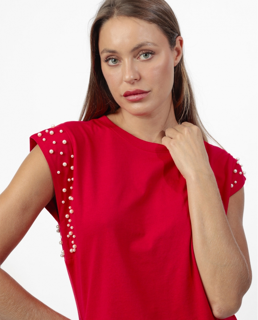 ADMAS Camiseta Manga Corta Pearls para Mujer ROJO