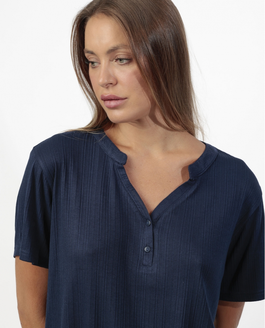 ADMAS Camiseta Manga Corta Blouse para Mujer MARINO