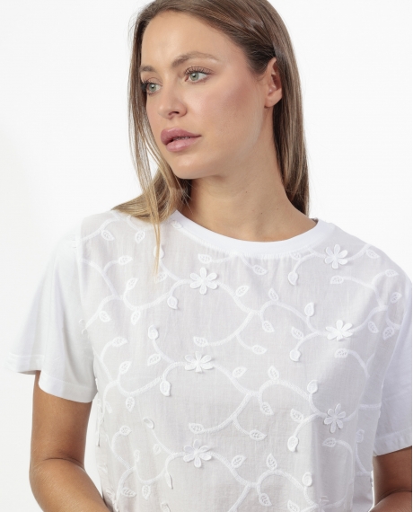 ADMAS Camiseta Manga Corta Guipur & Embroidery para Mujer BLANCO 2
