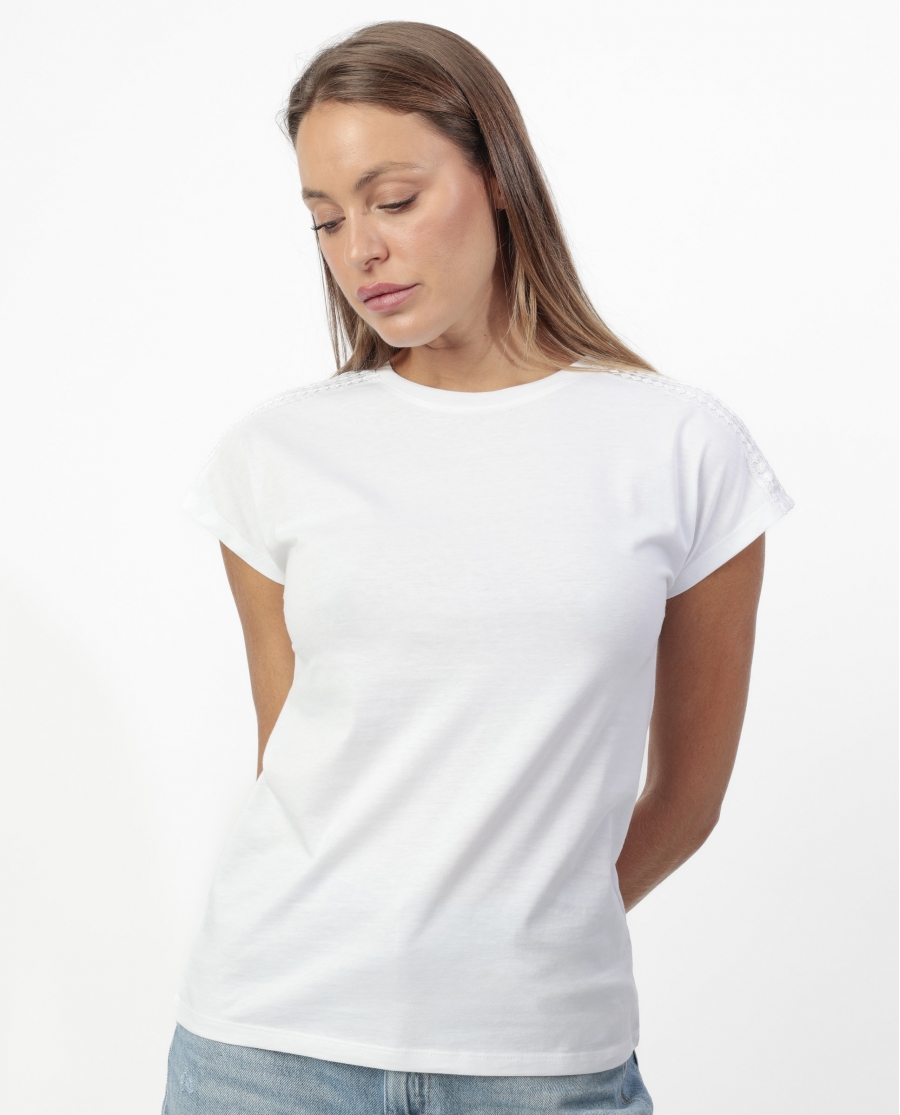 ADMAS Camiseta Manga Corta Shoulders Bands para Mujer BLANCO
