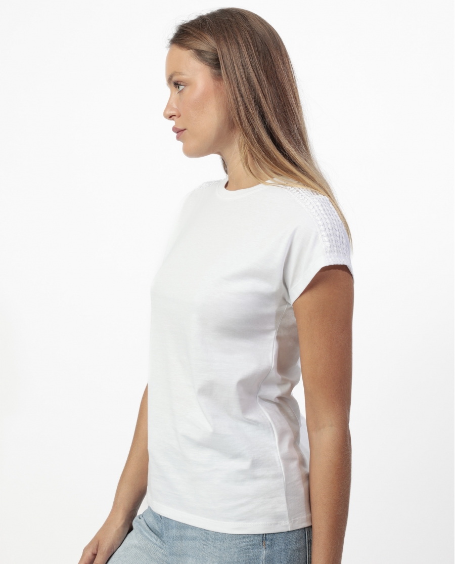 ADMAS Camiseta Manga Corta Shoulders Bands para Mujer BLANCO