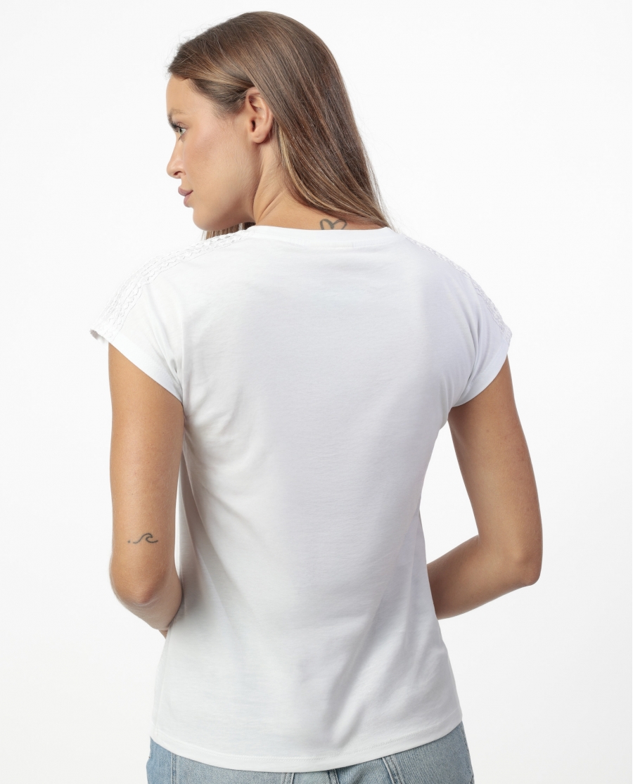 ADMAS Camiseta Manga Corta Shoulders Bands para Mujer BLANCO