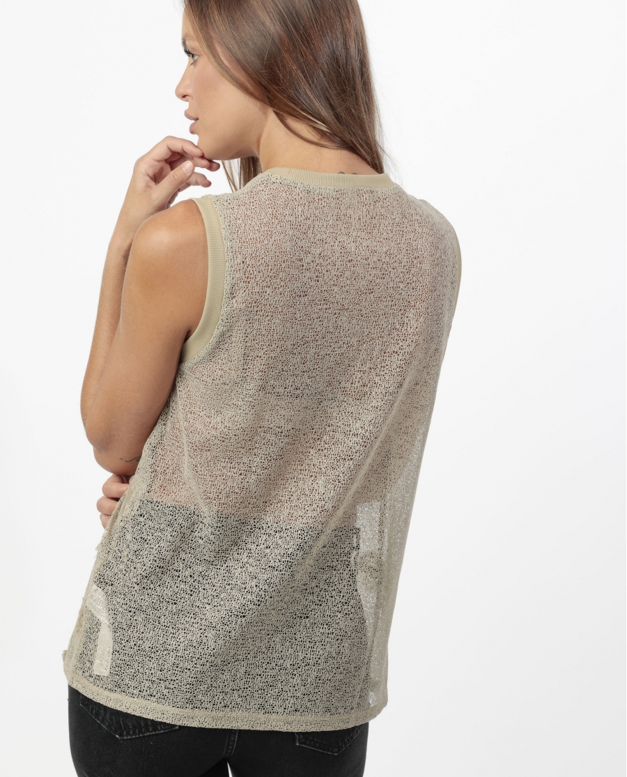 ADMAS Camiseta Sin Mangas Flowers Aplicadas para Mujer CAMEL