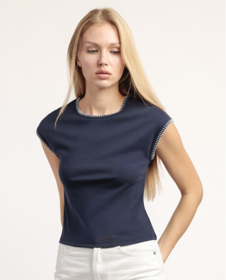 ADMAS Camiseta Manga Corta Detalle Hilo para Mujer MARINO