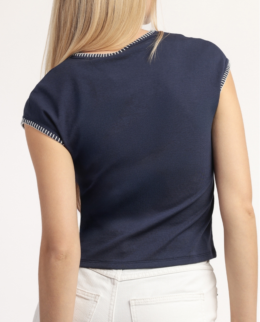 ADMAS Camiseta Manga Corta Detalle Hilo para Mujer MARINO