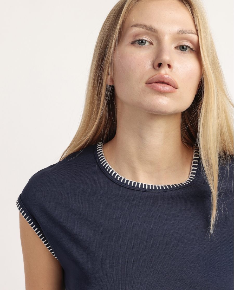 ADMAS Camiseta Manga Corta Detalle Hilo para Mujer MARINO