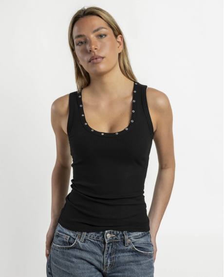 ADMAS Camiseta Sin Mangas Canalé Metallic Details para Mujer NEGRO