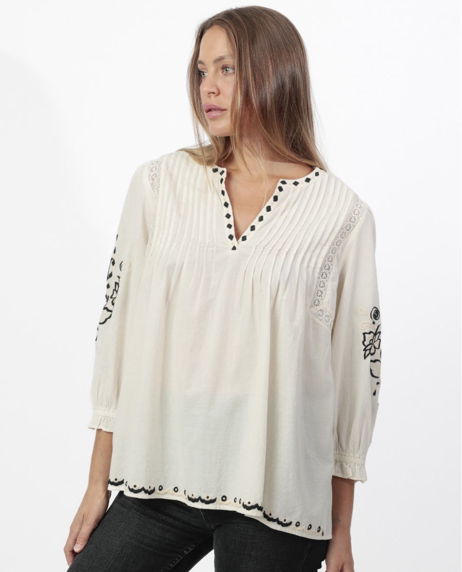 ADMAS Camisa Manga Larga Mexican para Mujer BLANCO