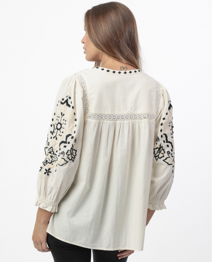 ADMAS Camisa Manga Larga Mexican para Mujer BLANCO