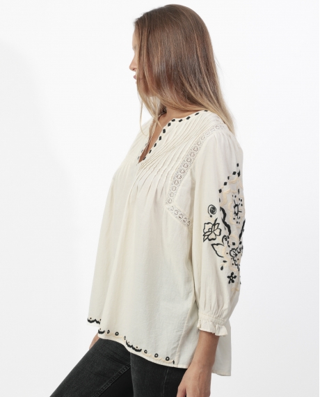 ADMAS Camisa Manga Larga Mexican para Mujer BLANCO 2