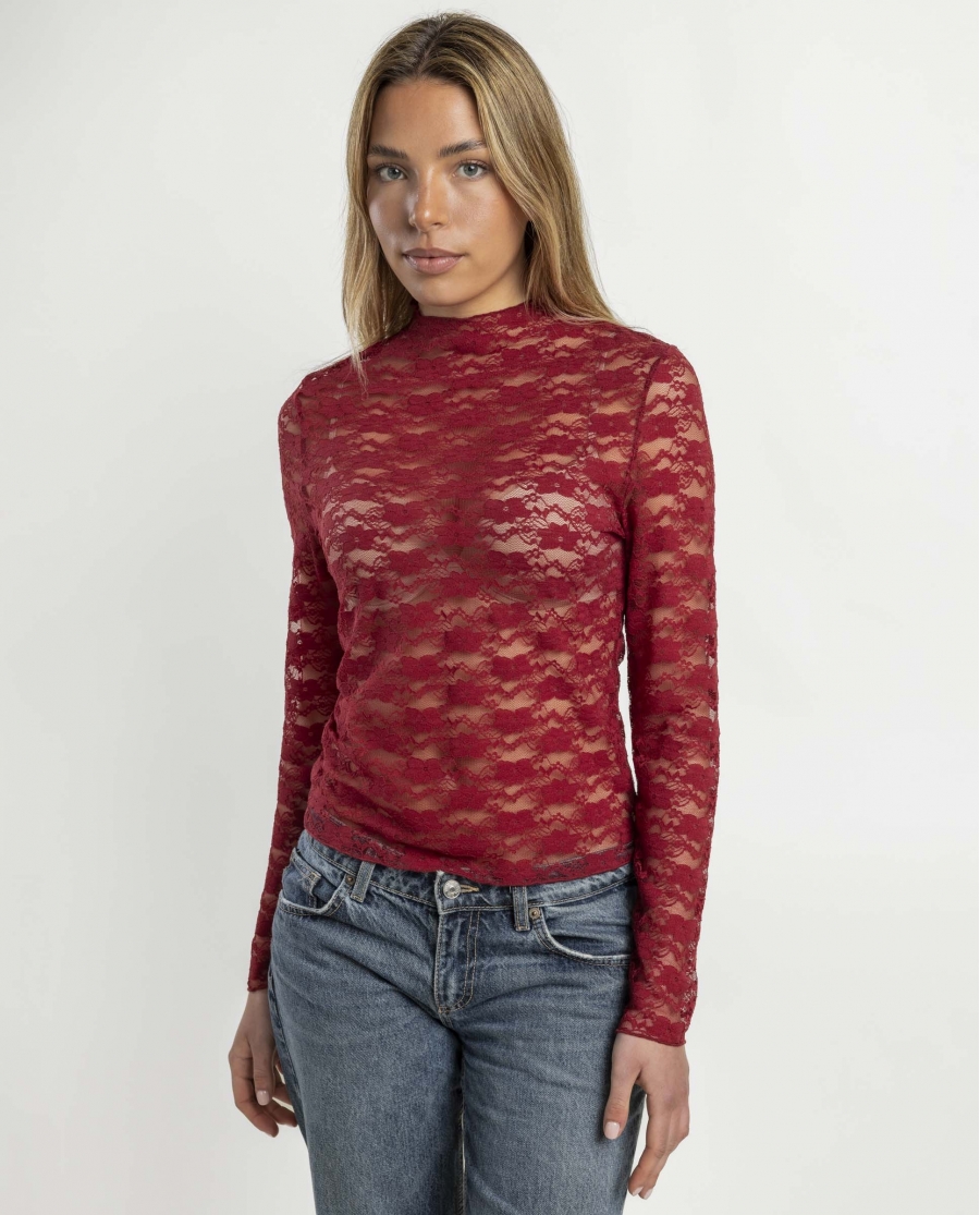 ADMAS Camiseta Manga Larga Blonda para Mujer BURDEOS