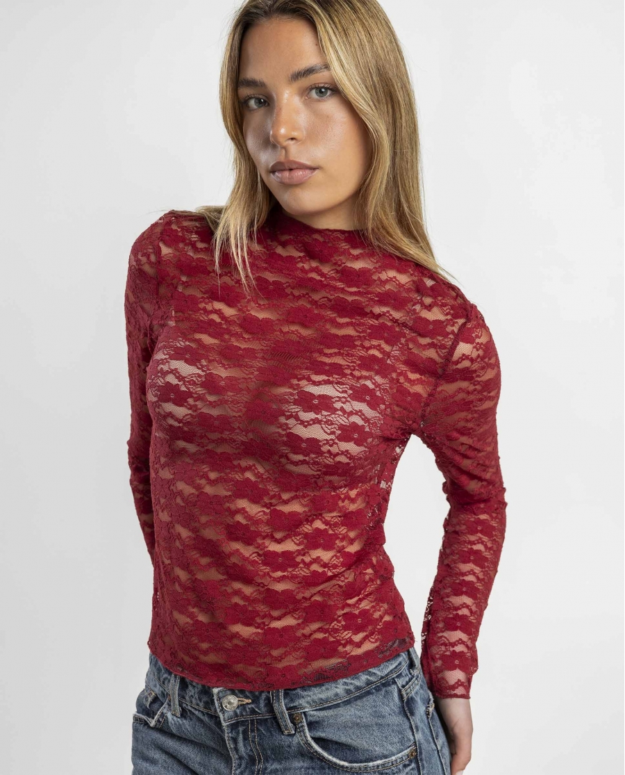 ADMAS Camiseta Manga Larga Blonda para Mujer BURDEOS