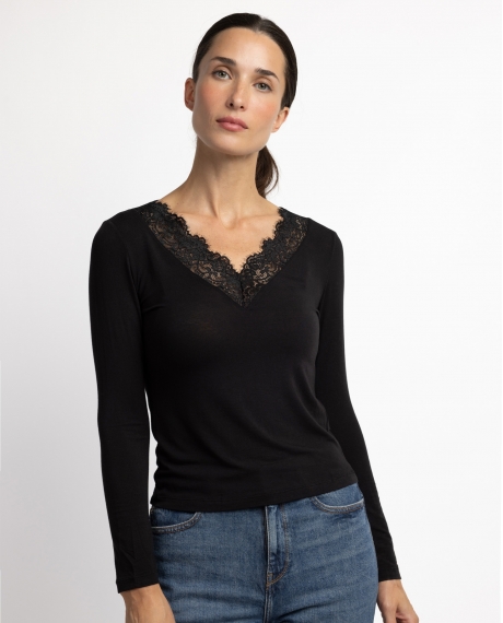 ADMAS Camiseta Manga Larga Special Fabric para Mujer NEGRO