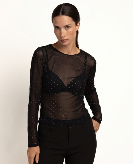 ADMAS Camiseta Manga Larga Little Stones para Mujer NEGRO