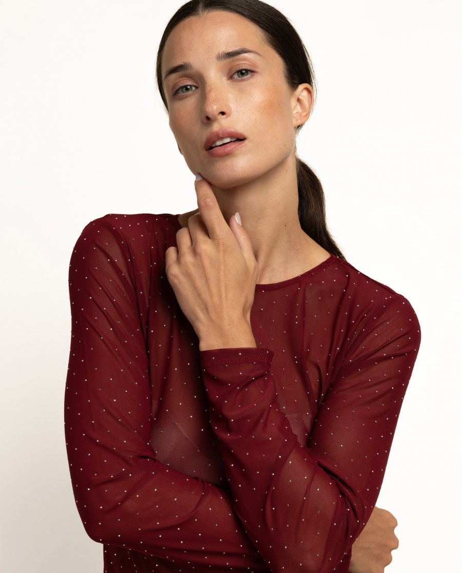 ADMAS Camiseta Manga Larga Little Stones para Mujer BURDEOS