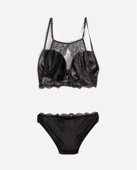 ADMAS Conjunto Sujetador Push Up y Braguita Ondas para Mujer NEGRO 2